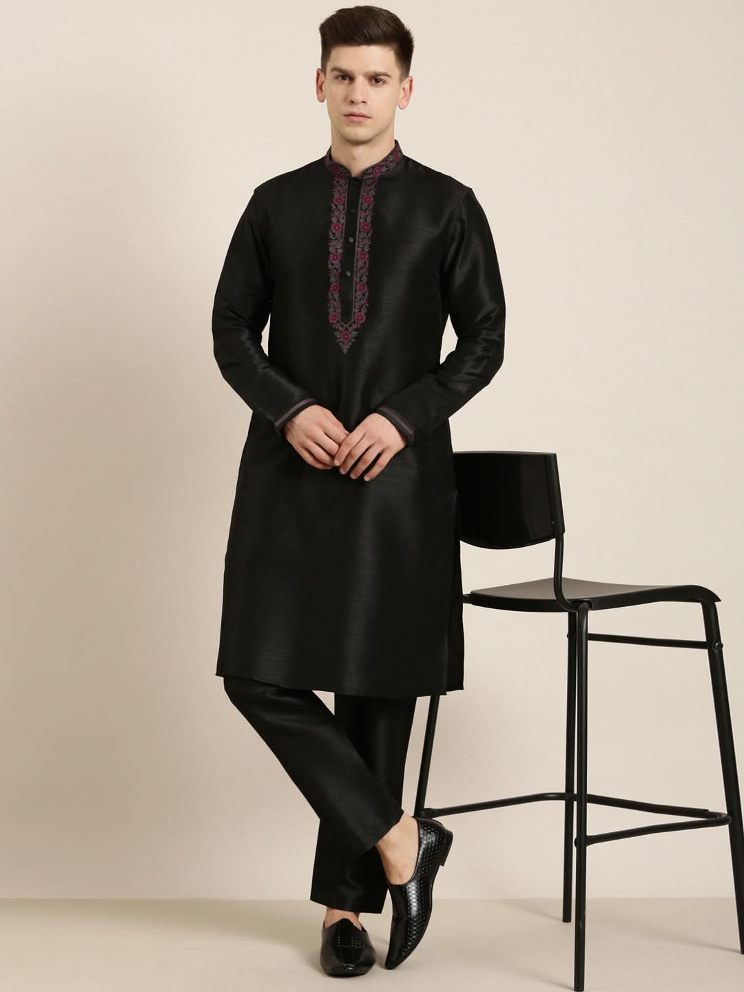 Black Pashmina Embroidered Kurta set