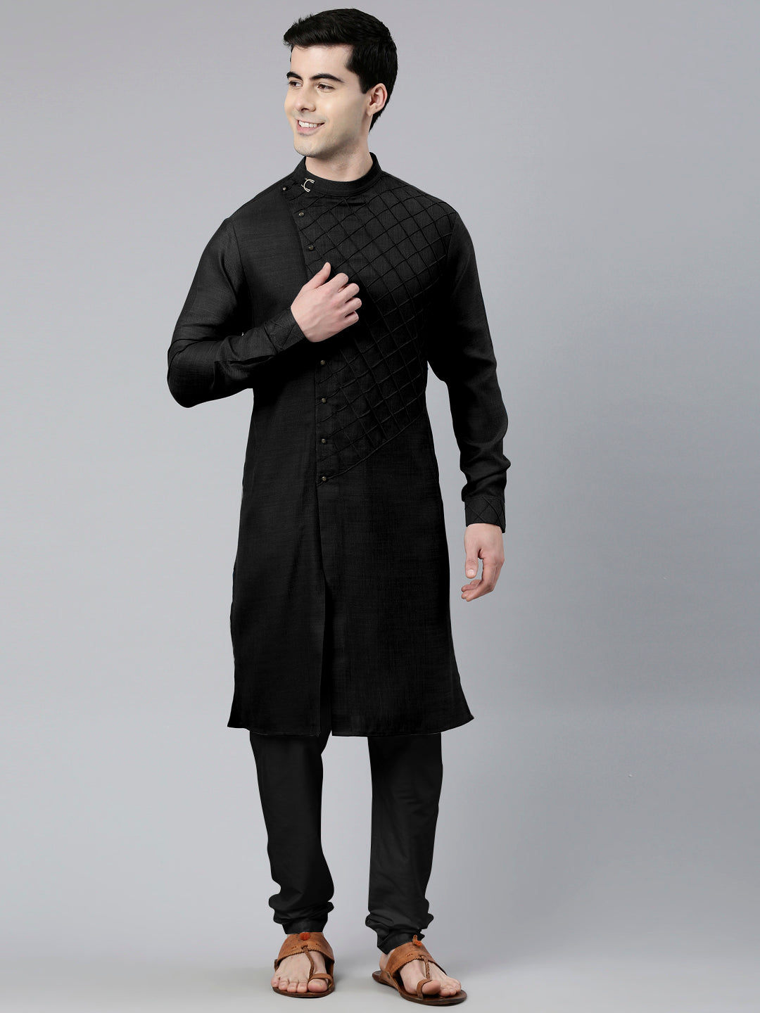 Black Angrakha Kurta Set
