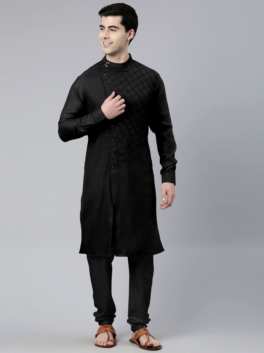 Black Angrakha Kurta Set