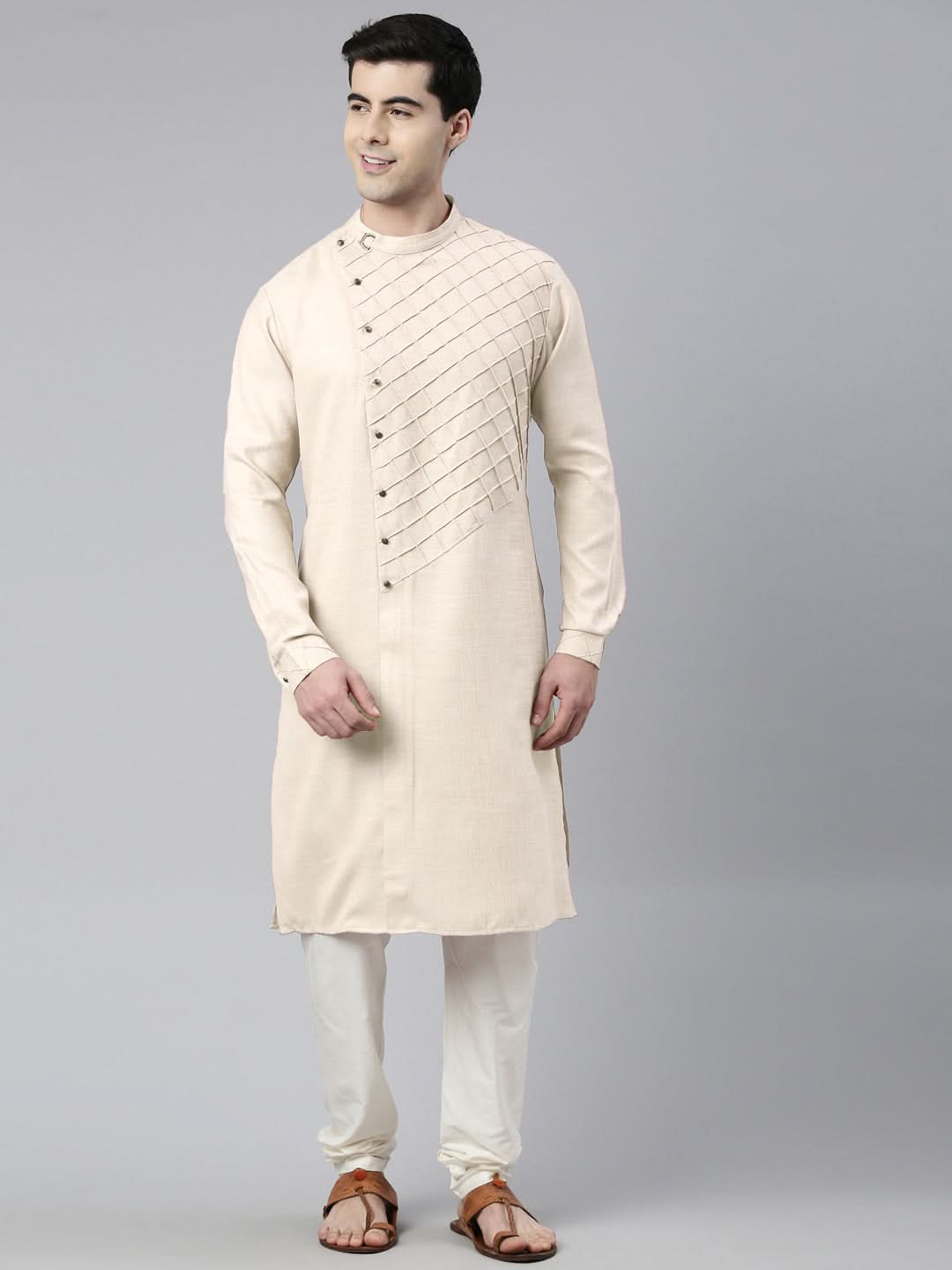 Cream Angrakha Kurta Set