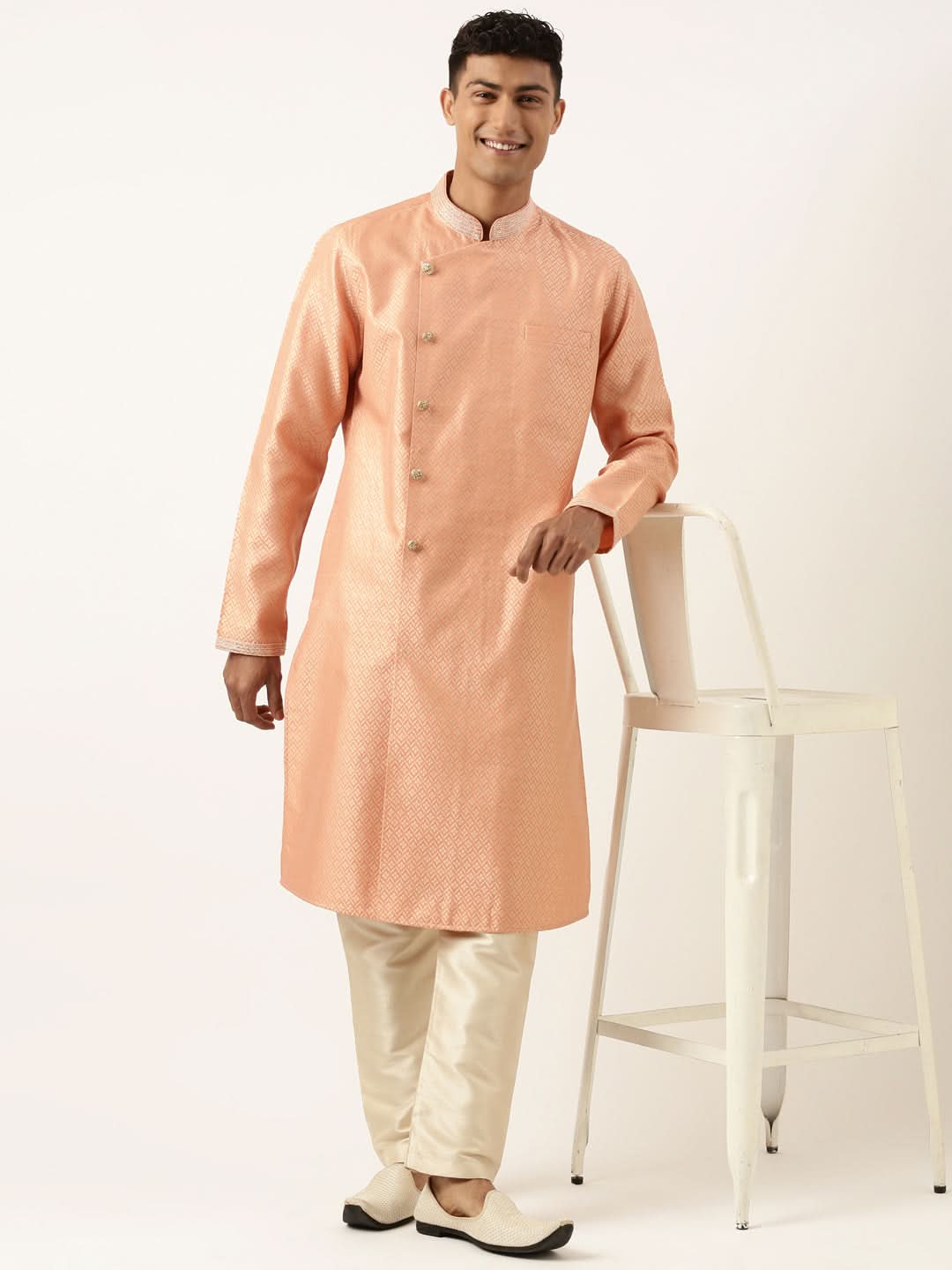 Orange Jacquard Kurta Set