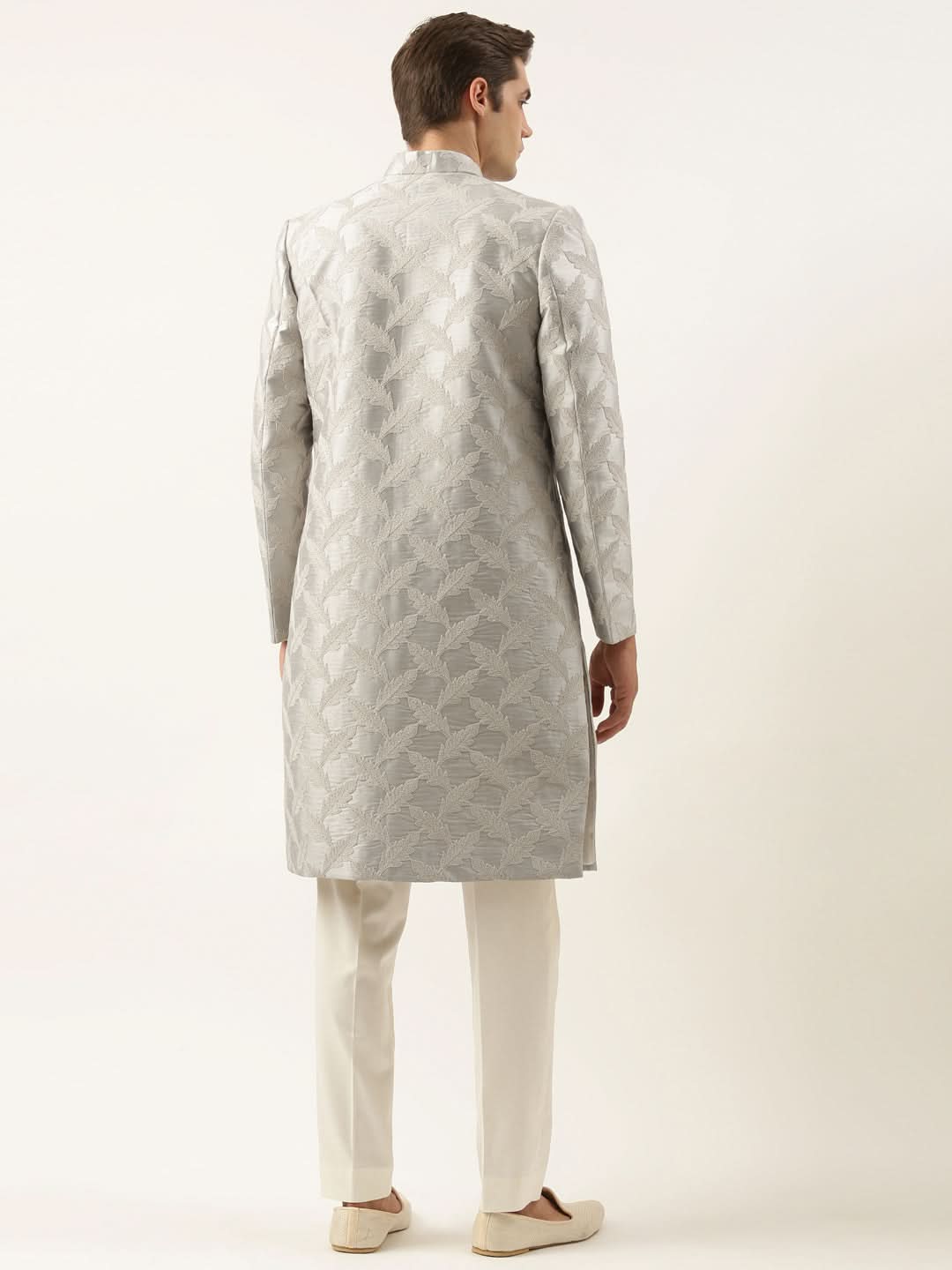 Grey Thread Embroidered Achkan