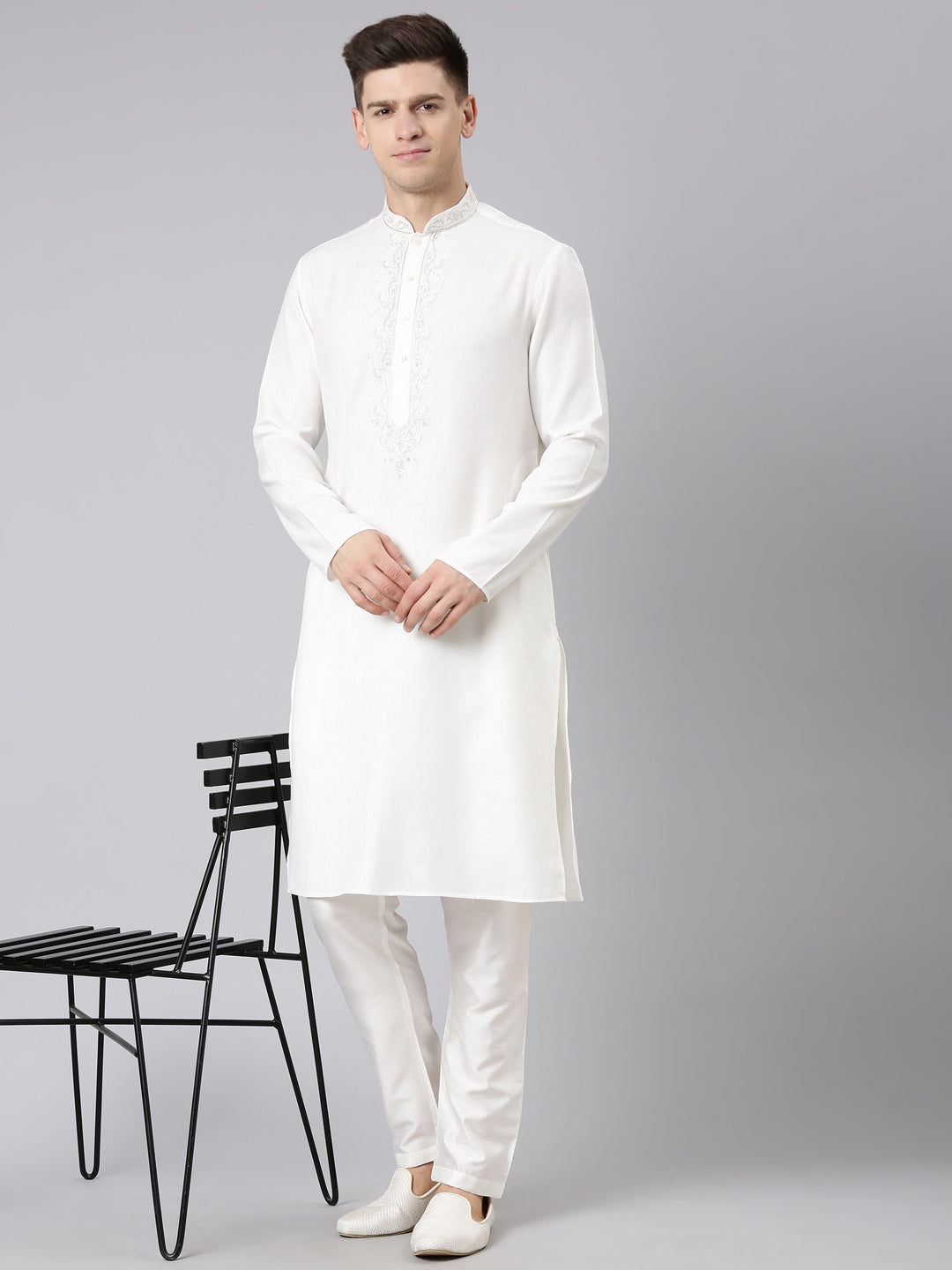 Cream Cotton Dori Embroidery Kurta