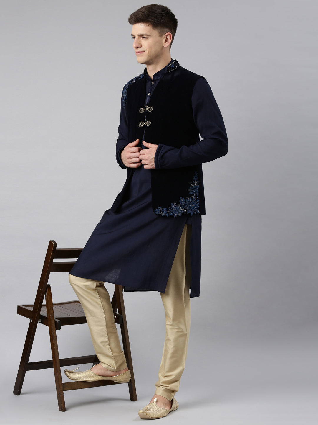 Navy velvet Layered Jacket Set
