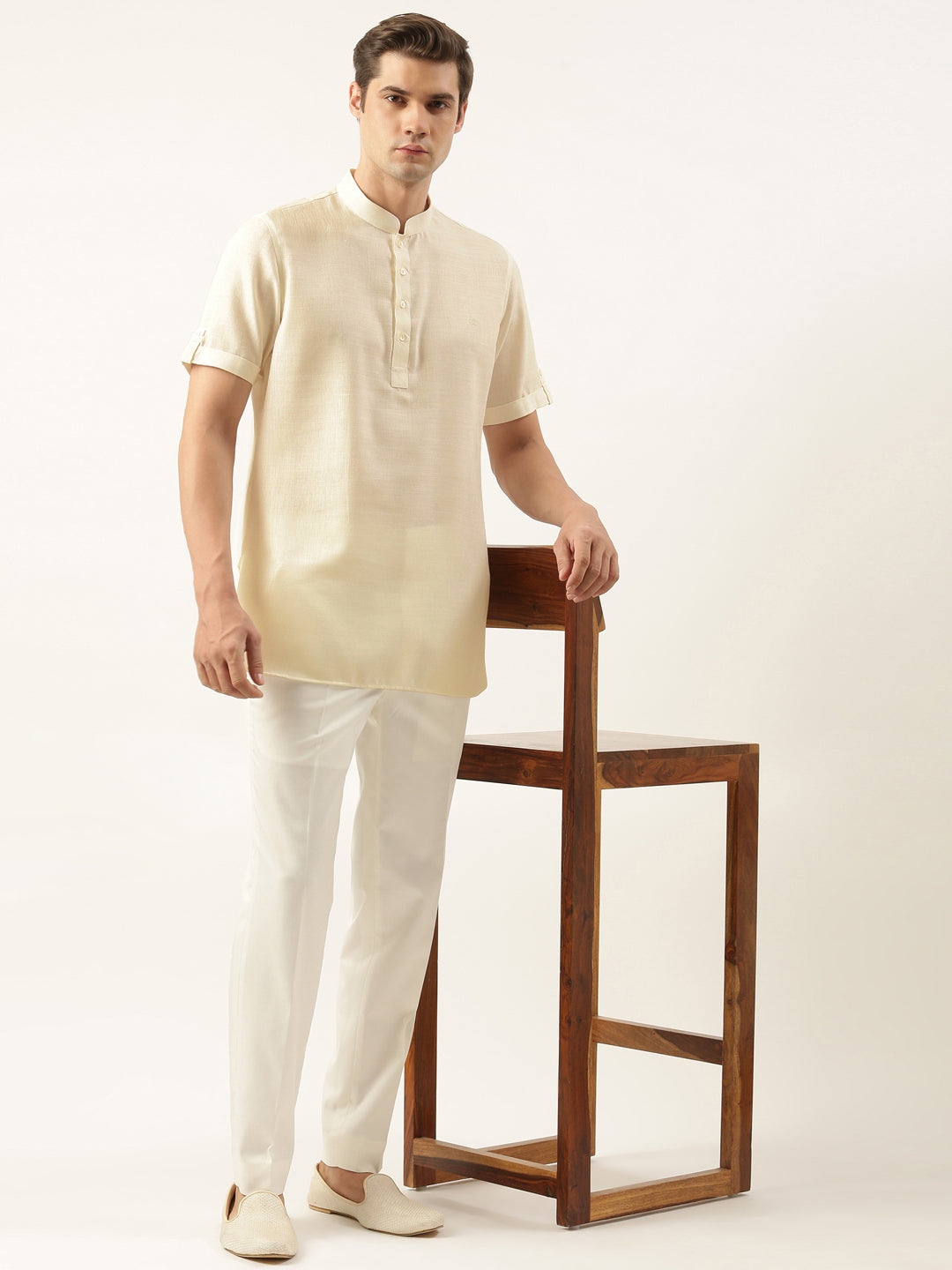 Cream Cotton Short Kurta Set
