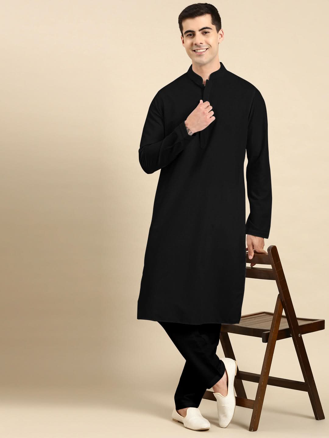 Black fine Cotton Kurta Set