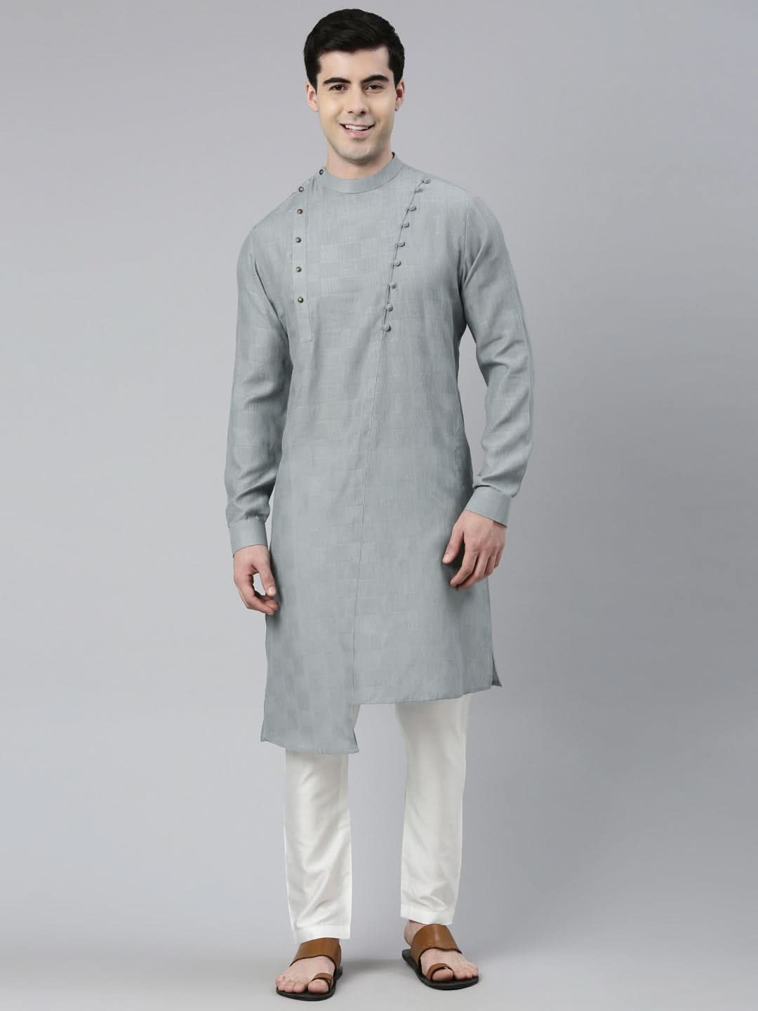 Light Grey Asymmetrical Kurta Set