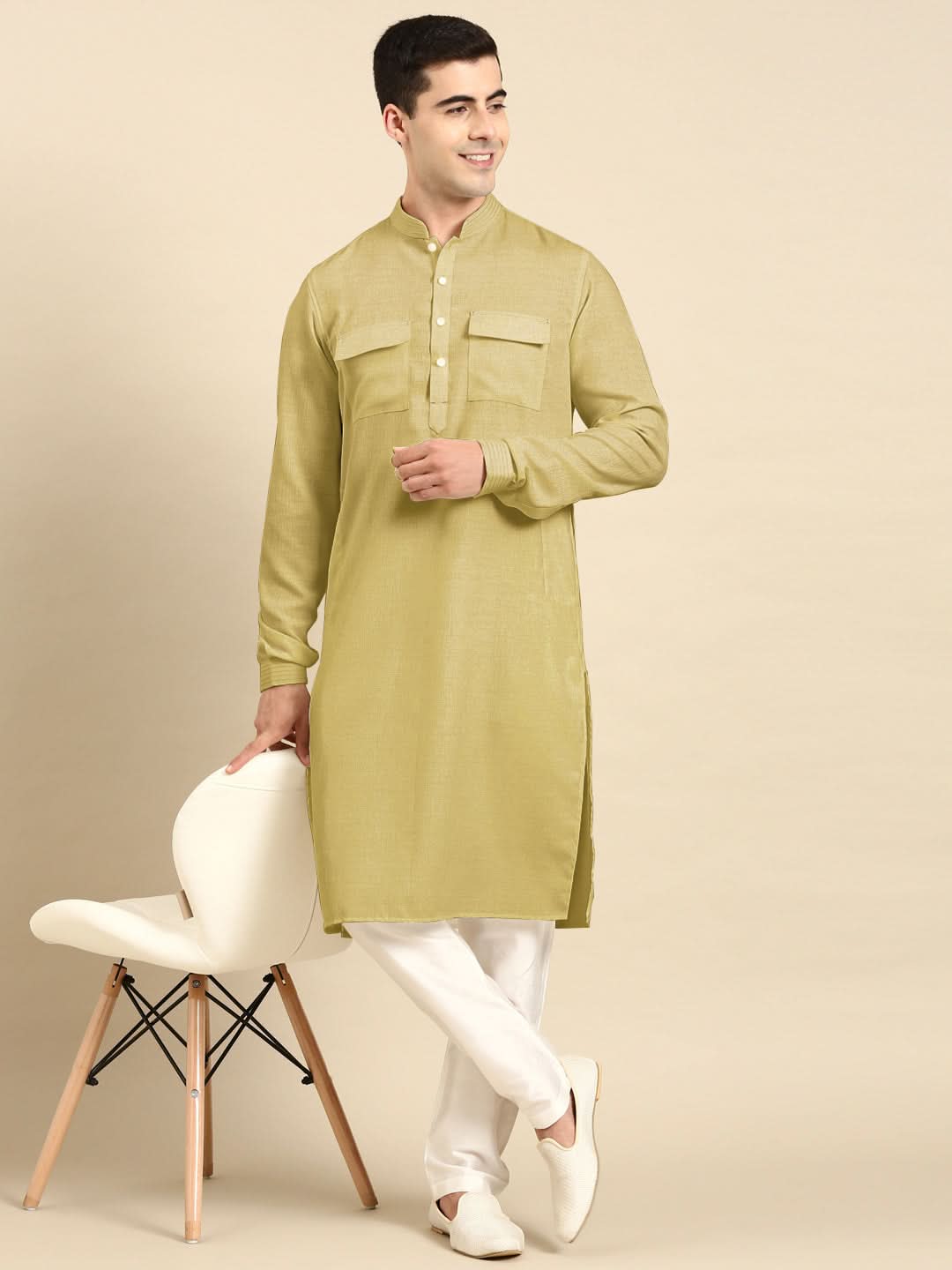 Greenish Beige Pathani Kurta Set