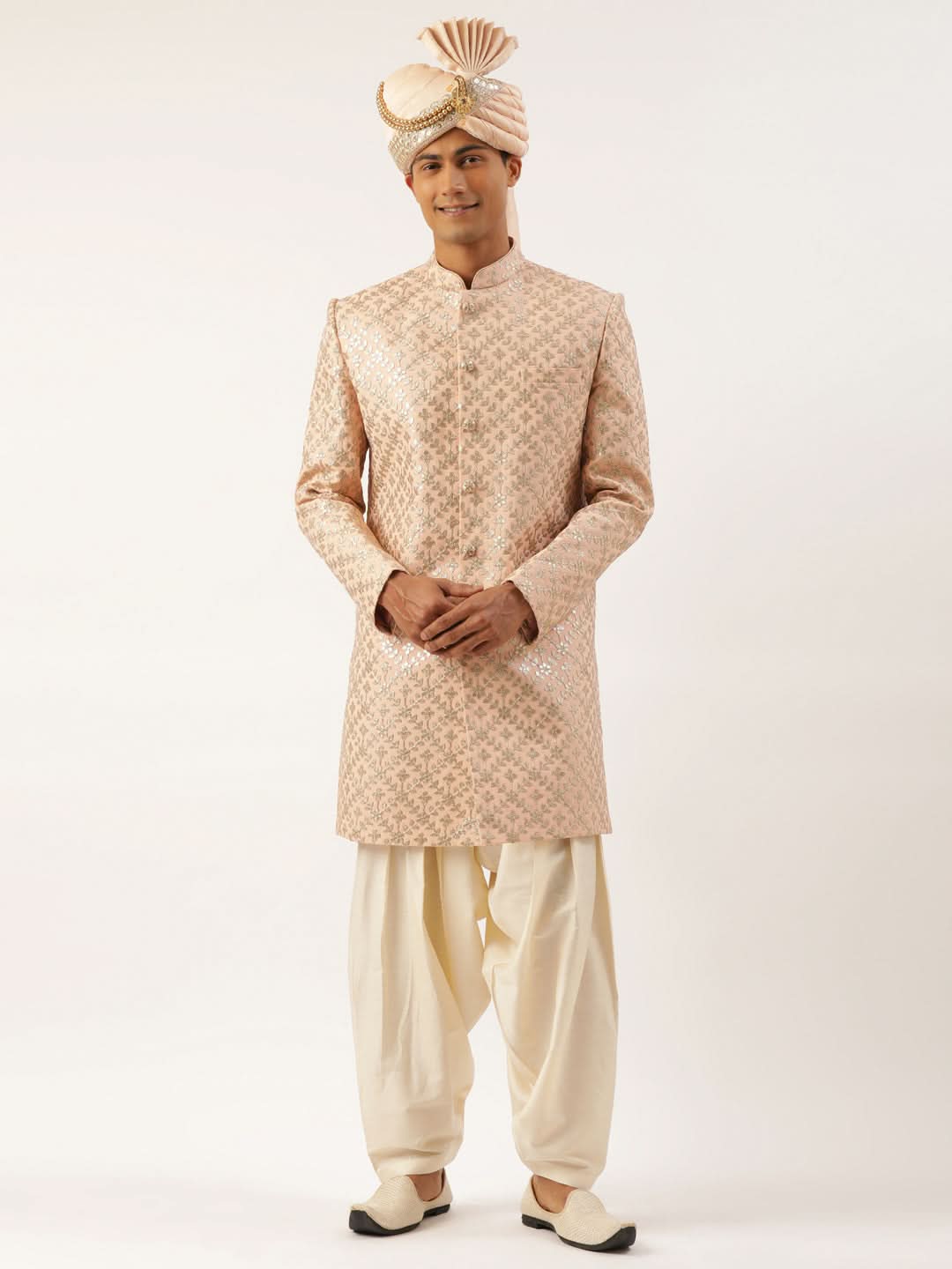 Peach Gota Patti Embroidered Indowestern