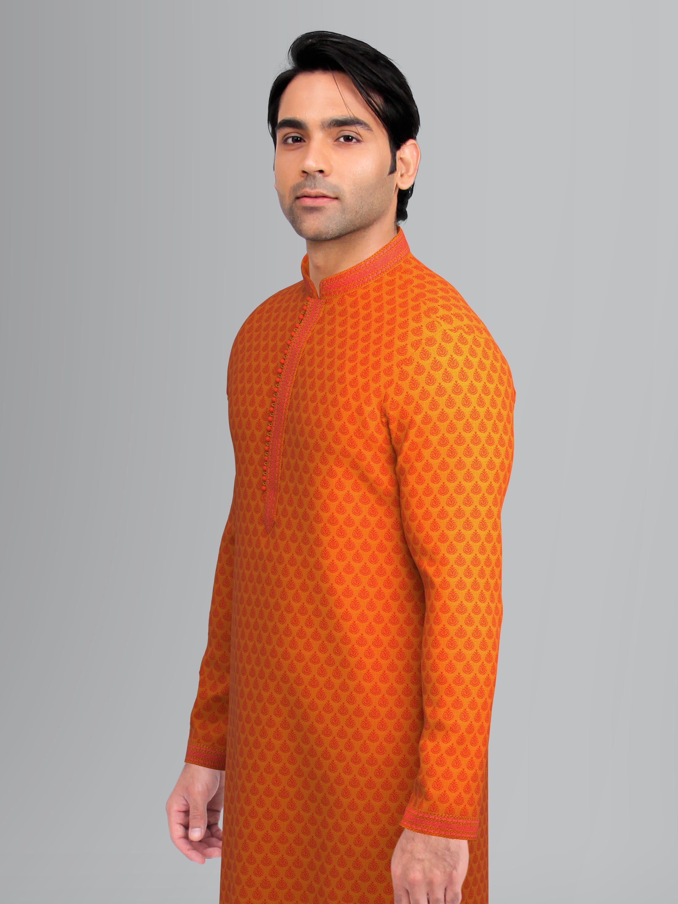 Rust jacquard Embroidered Kurta