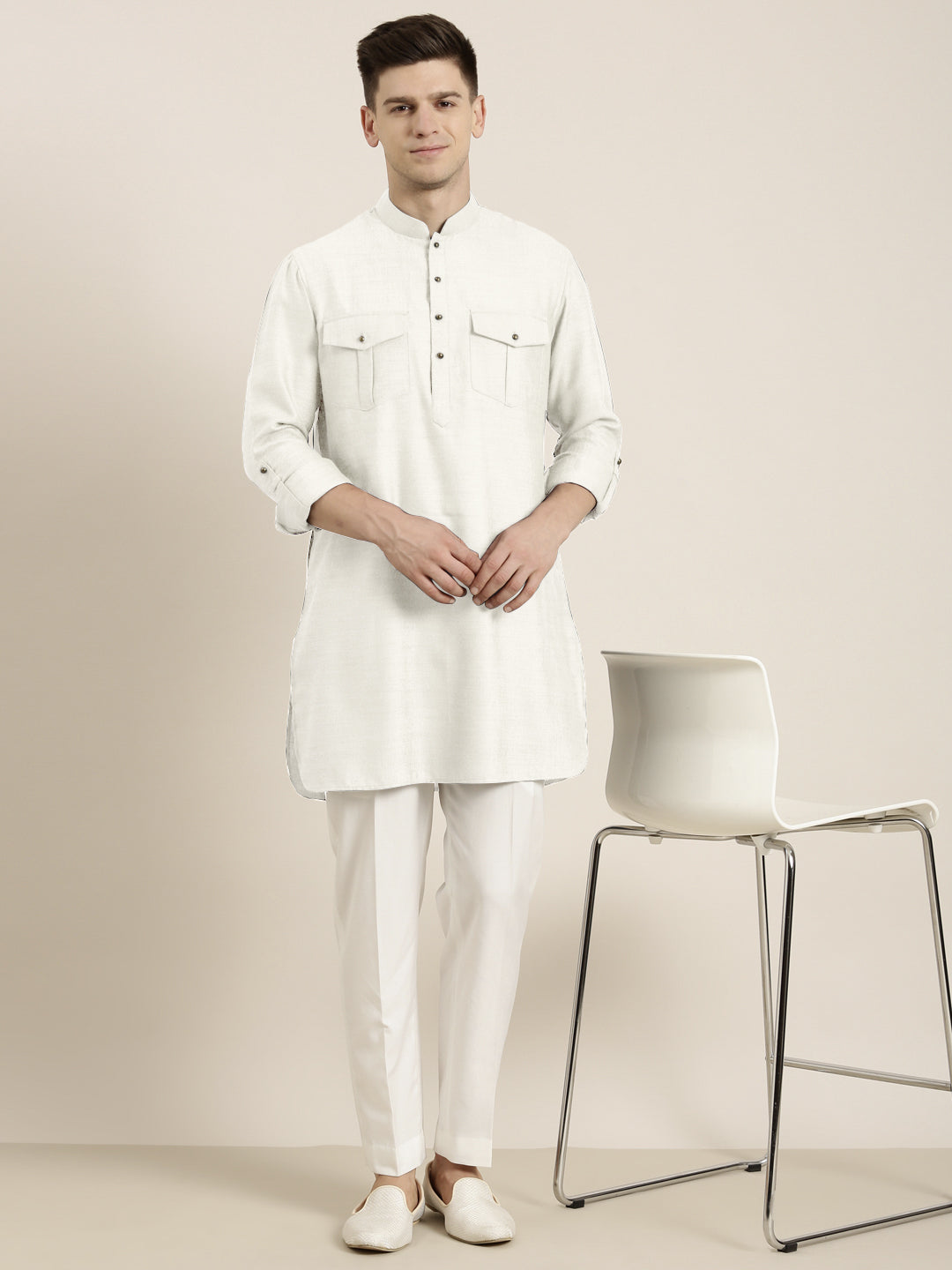 Off White cotton Short Pathani