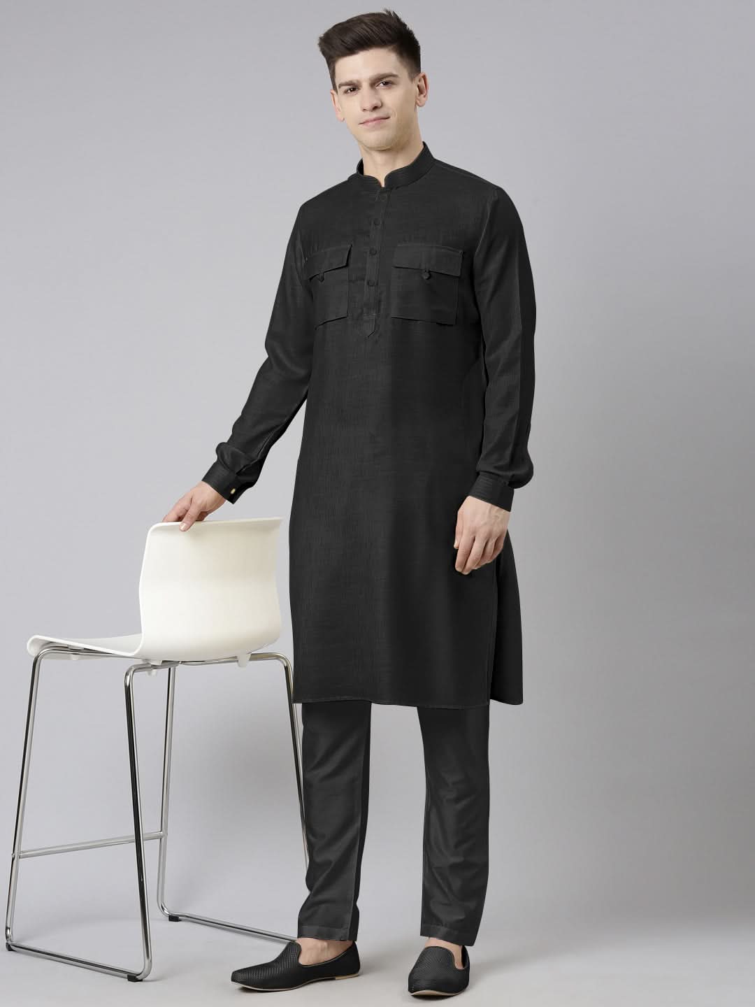 Black Pathani Kurta Set