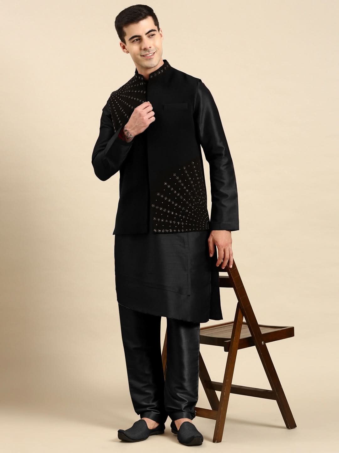 Black Jacket Kurta Set