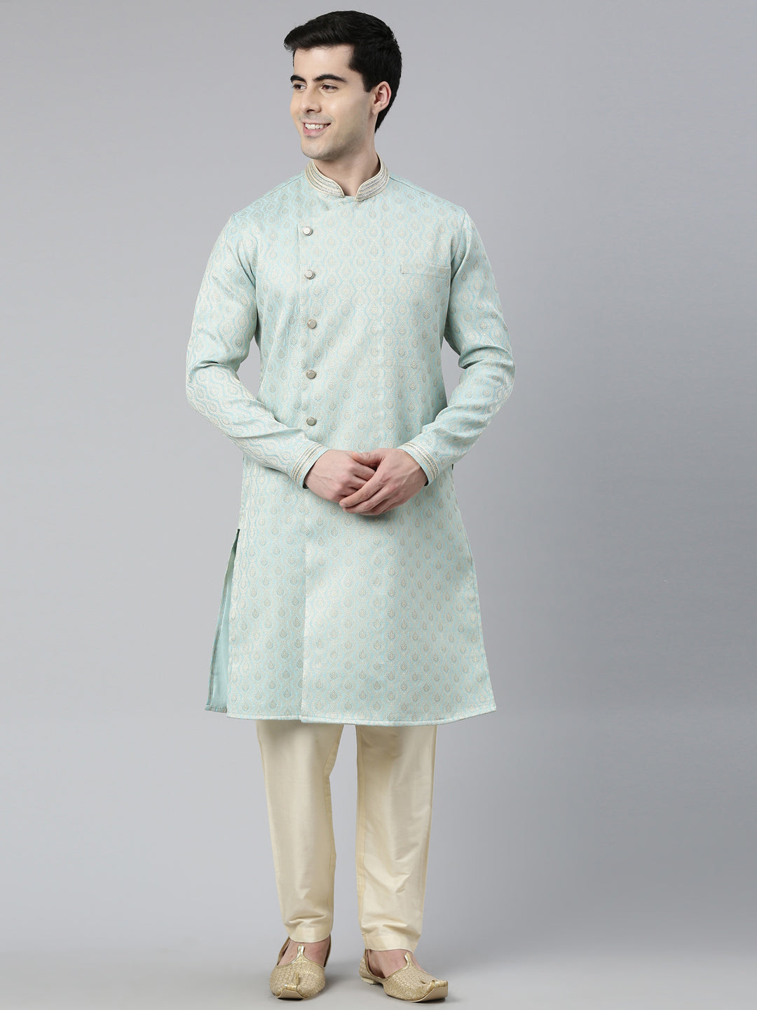 Sky Blue Brocade Silk Kurta Set