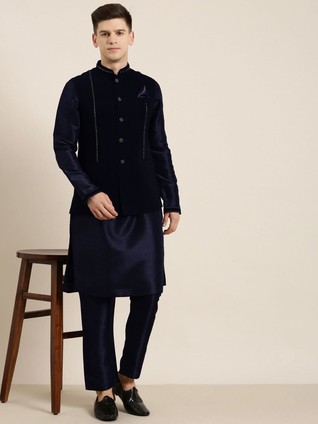 Navy Blue jacket Kurta Set