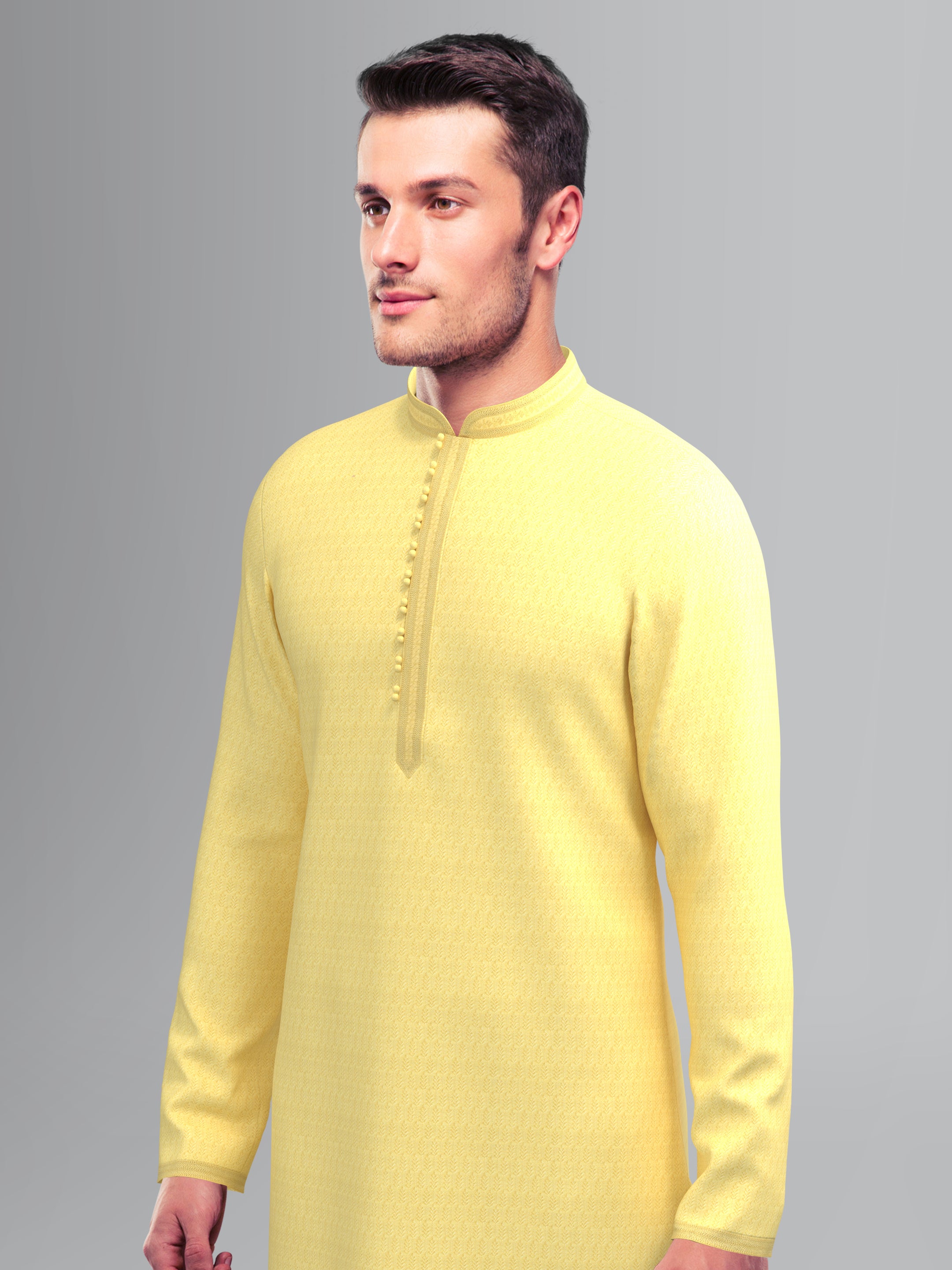 Yellow Jacquard Kurta Set