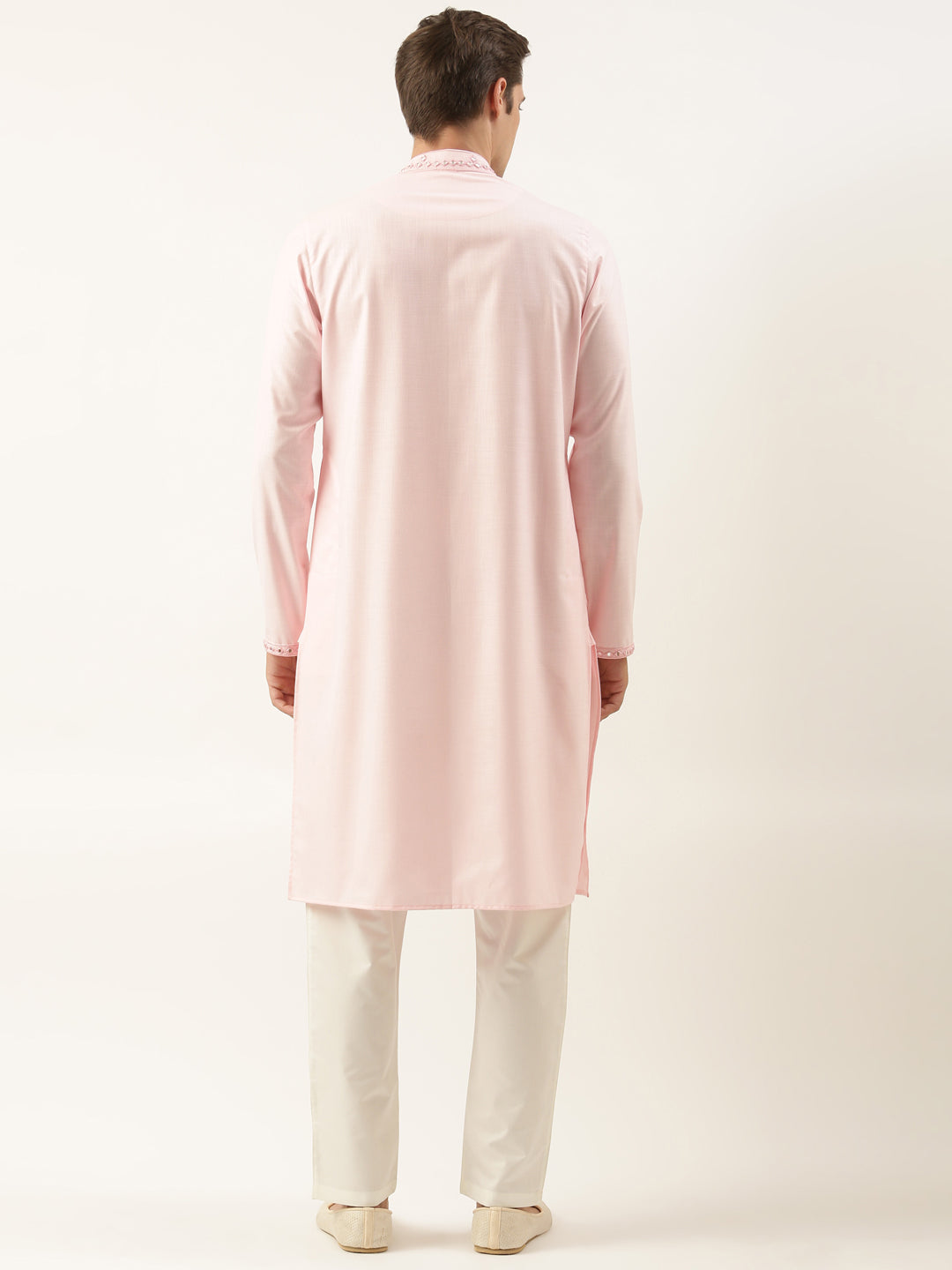 Pink cotton Front Open Embroidered Kurta Set