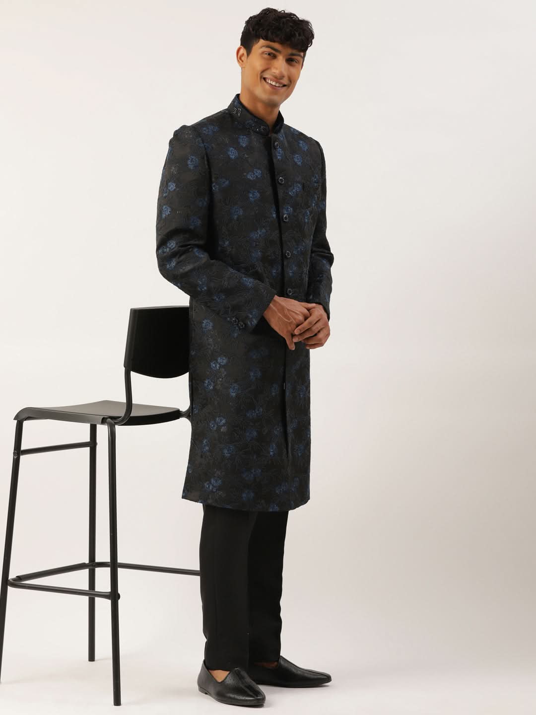 Navy Blue embroidered Indowestern