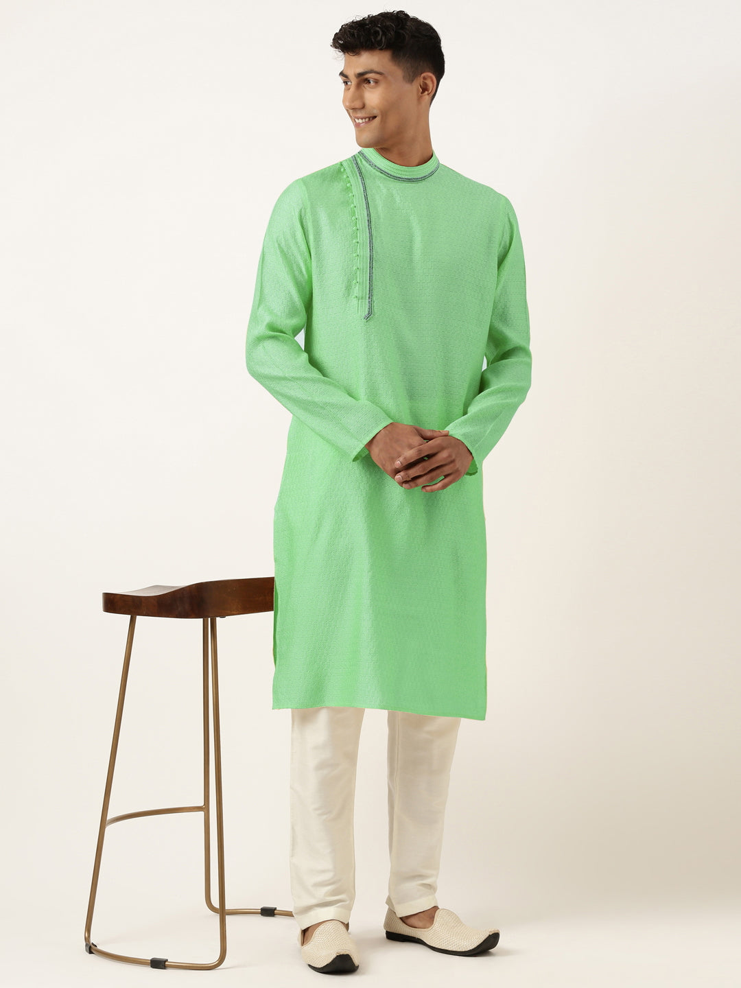 GREEN JACQUARD ANGRAKHA KURTA