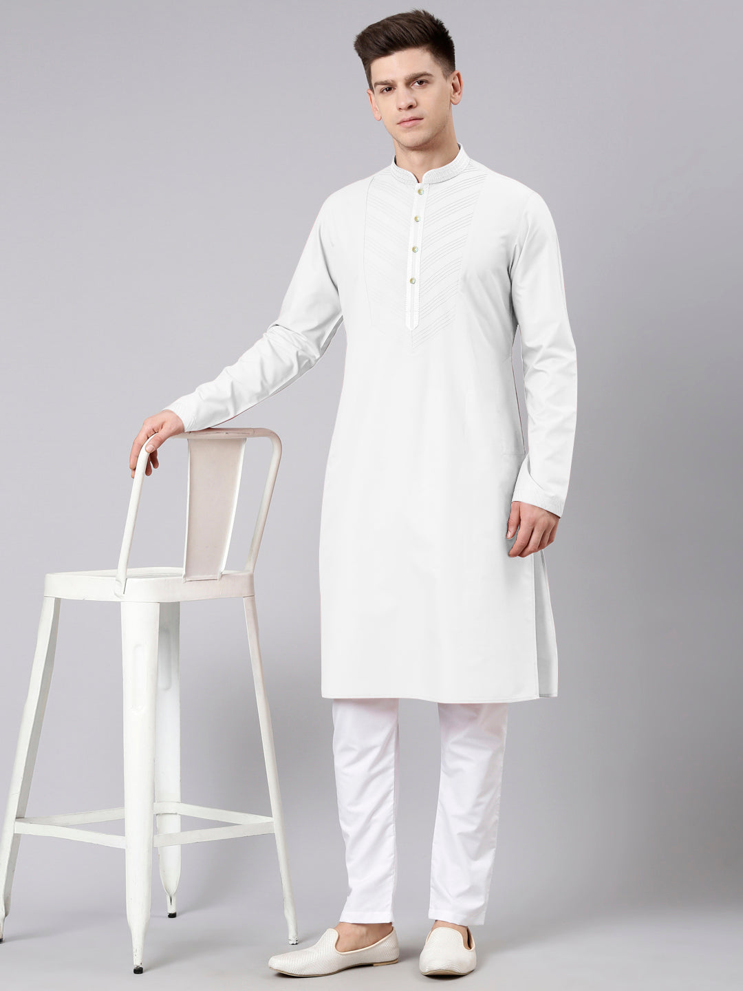 White Pleated Cotton Kurta Set