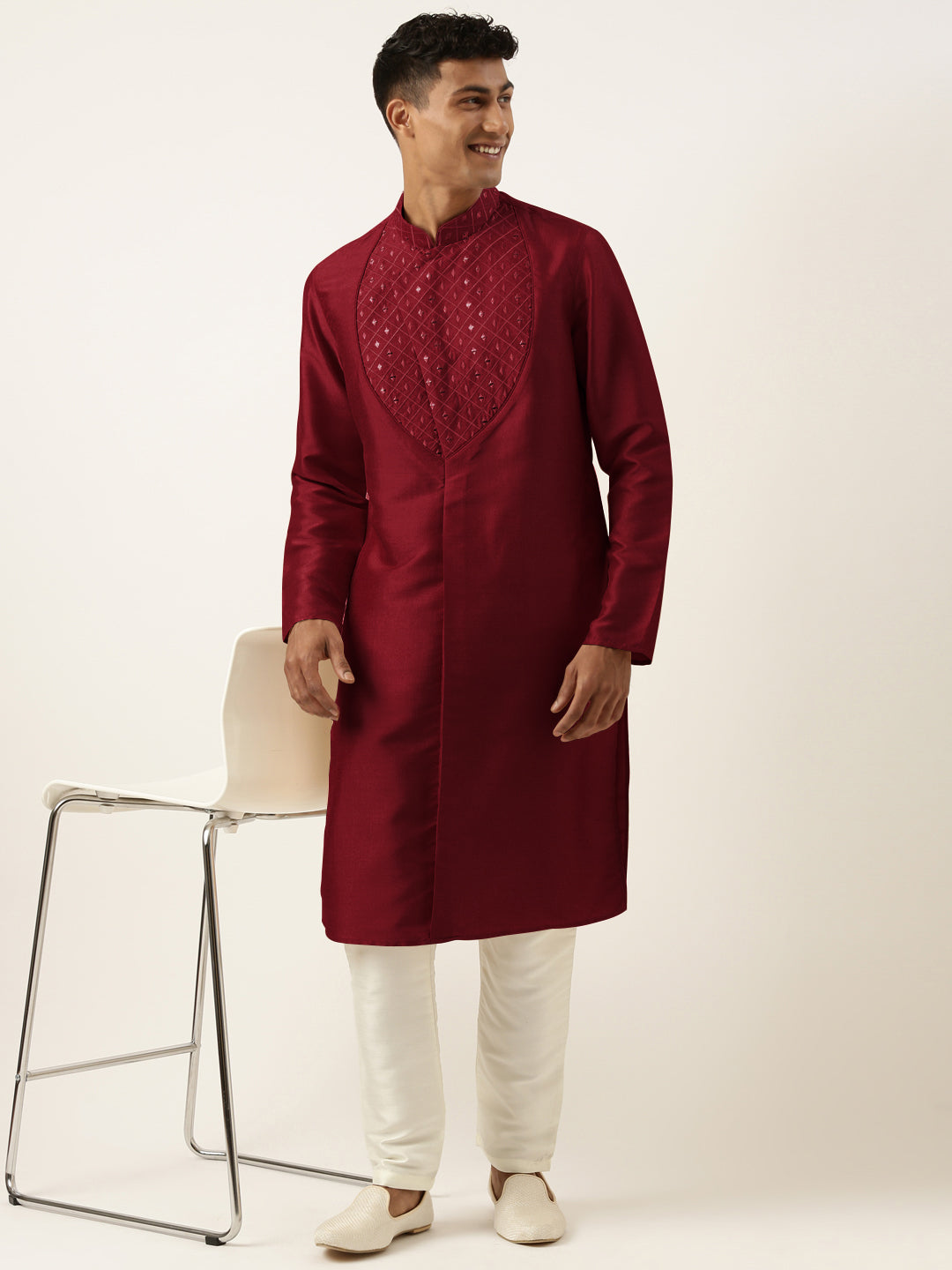 Maroon Embroidery Angrakha Kurta Set