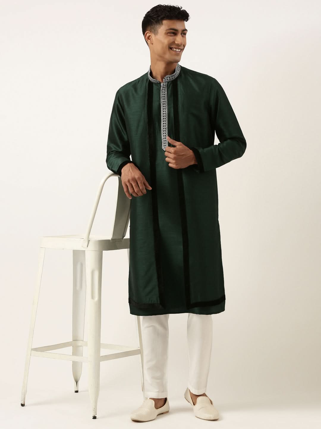 Green Embroidered Layered kurta Set