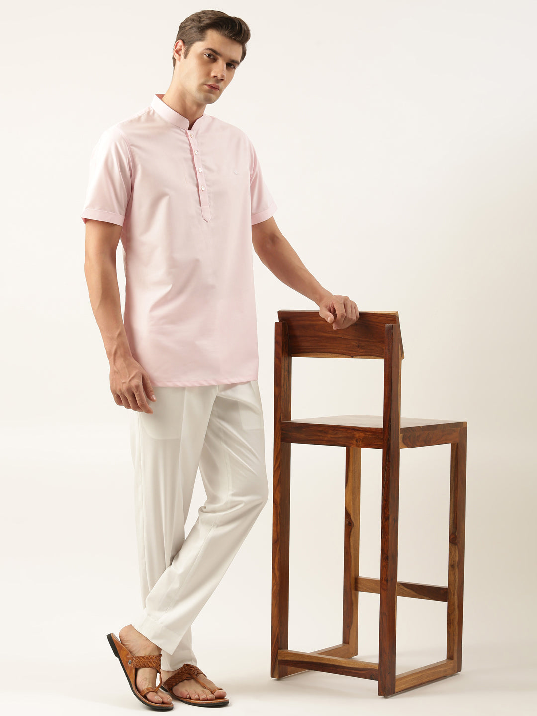 Baby Pink Cotton Short Kurta