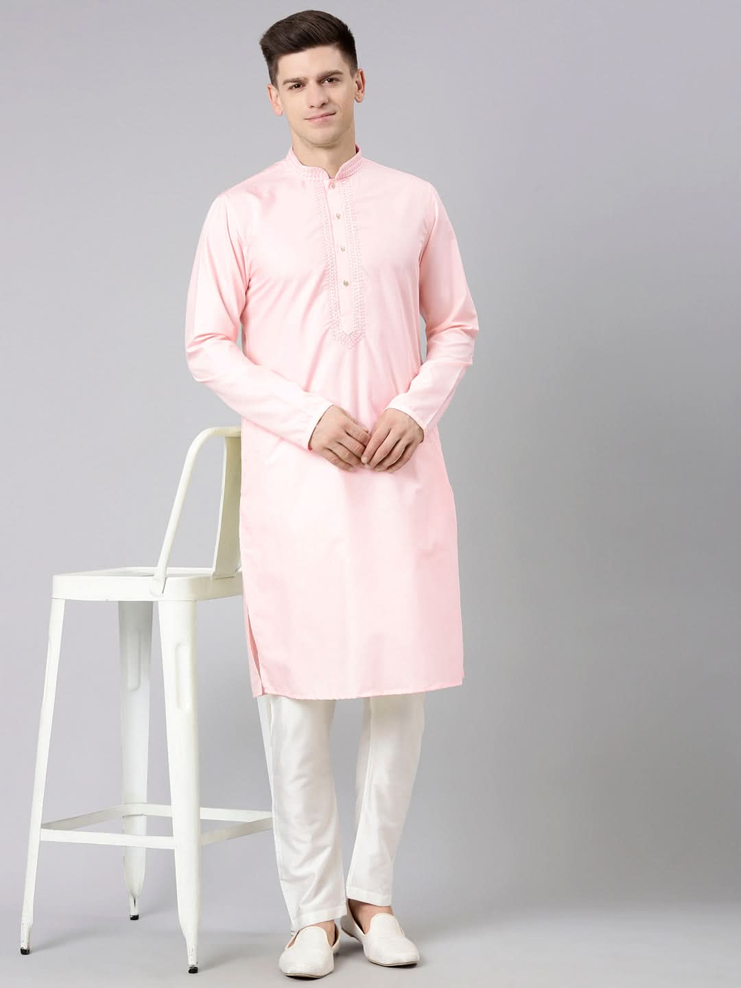Pink Cotton Dori Embroidery Kurta Set