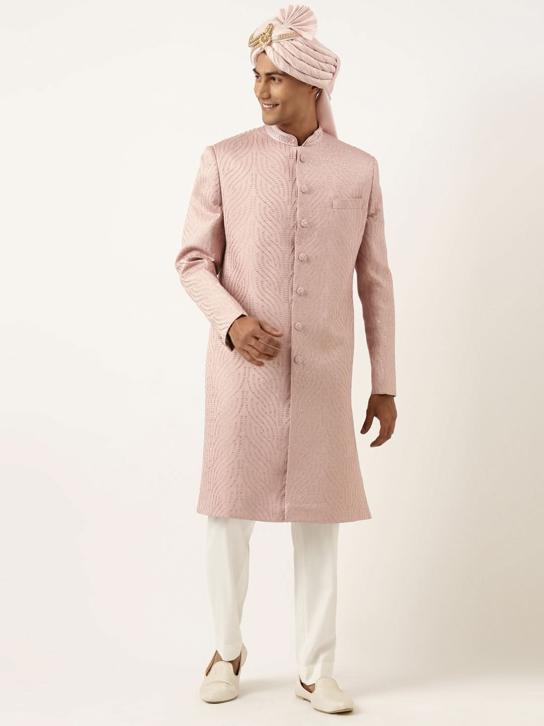 Old Rose Embroidered Indowestern Set