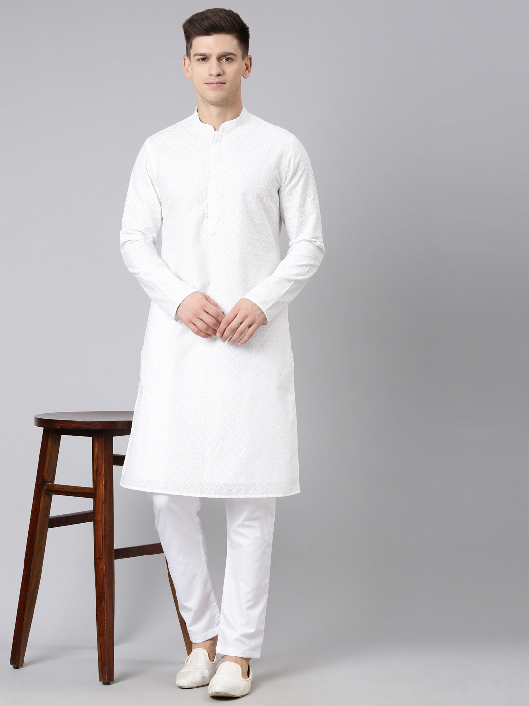 White Cotton Chikankari Kurta Set