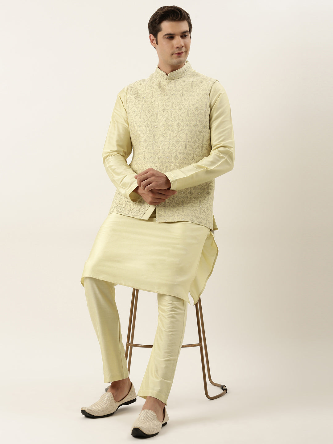 Gold Dori Embroidery Jacket Kurta Set