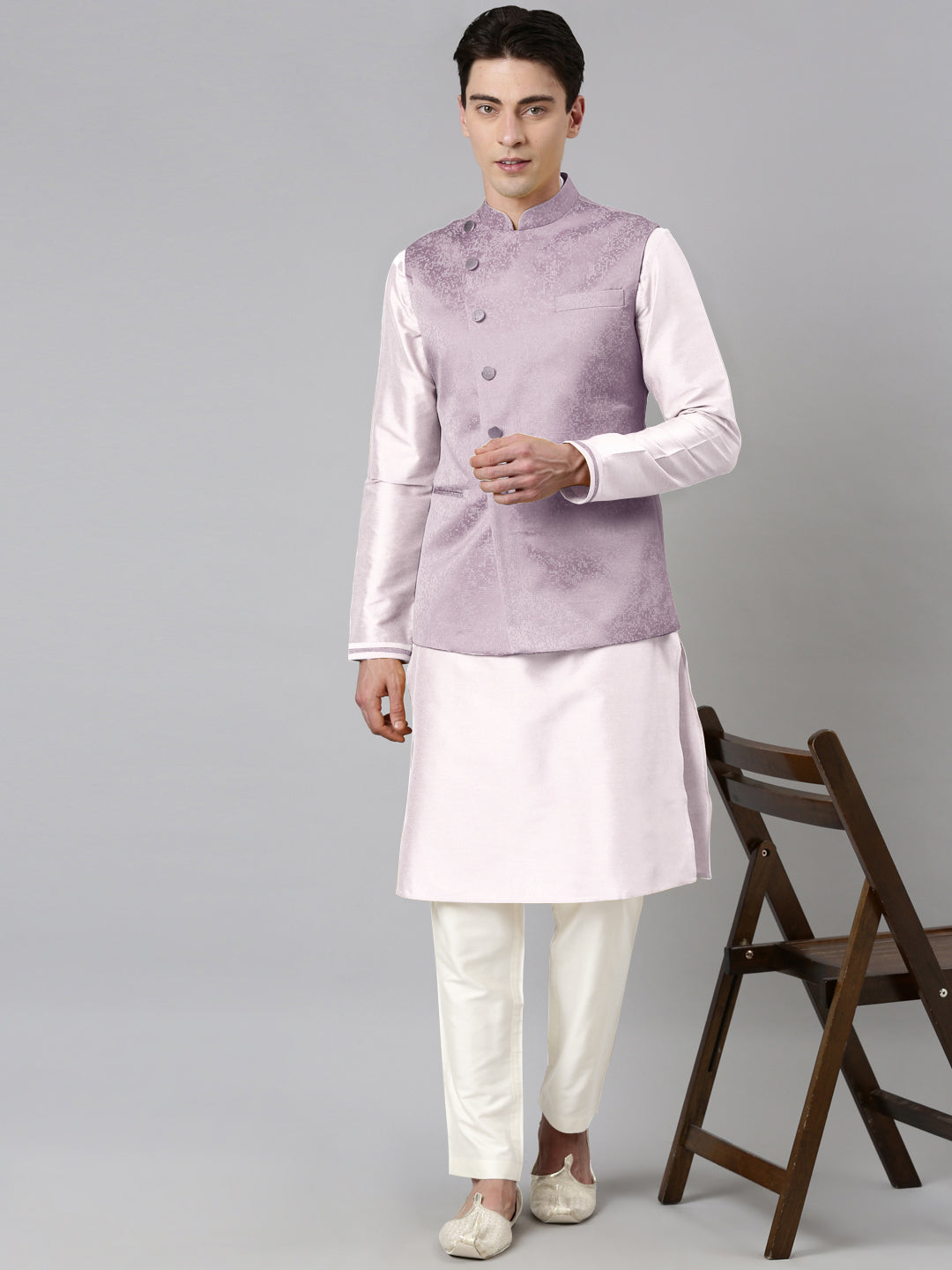Lilac Jacquard Jacket With Kurta Set