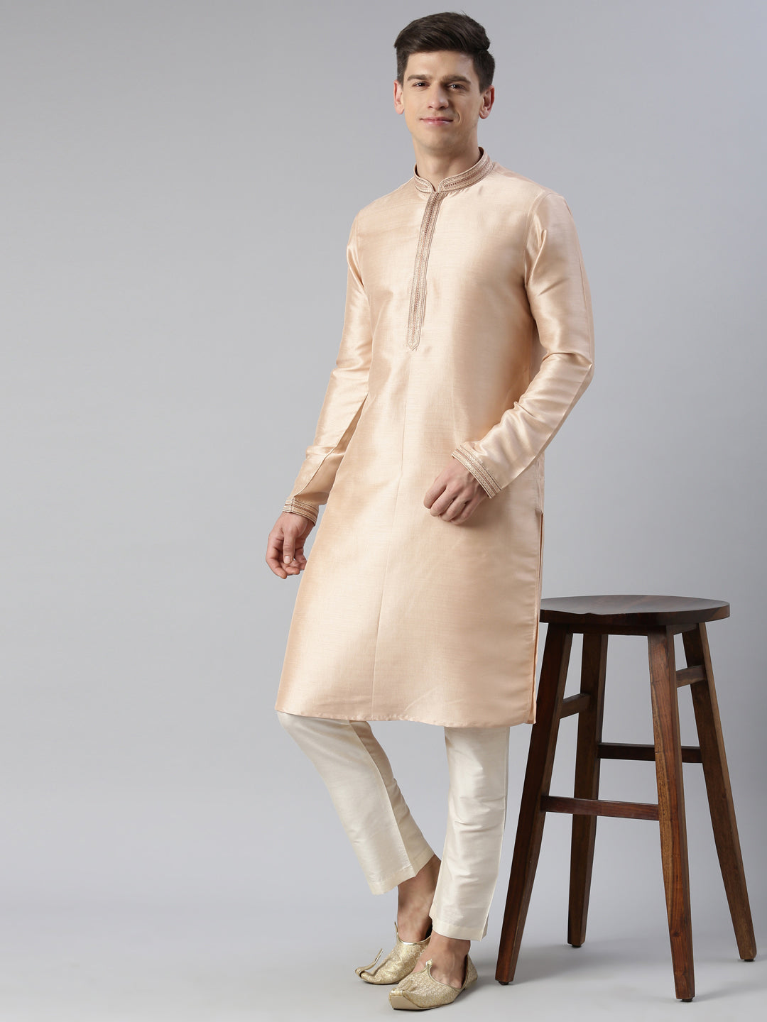 Peach art Silk embroidered kurta Set