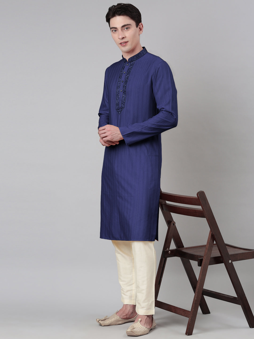 Navy Embroidered Kurta Set