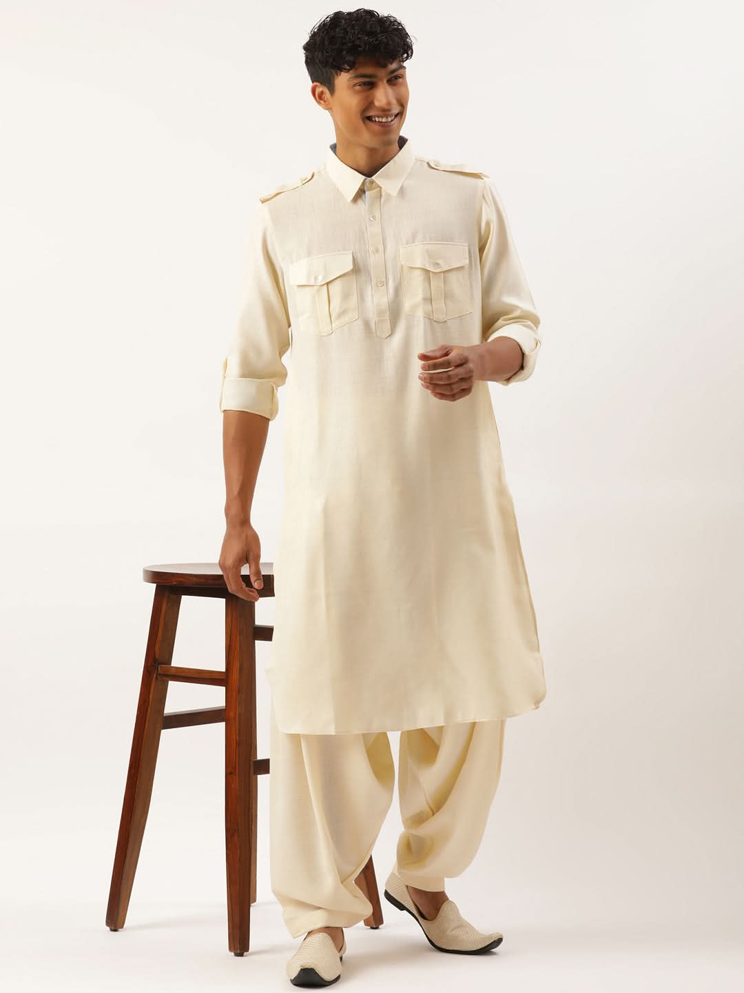 Cream Classic Premium Pathani Kurta Set