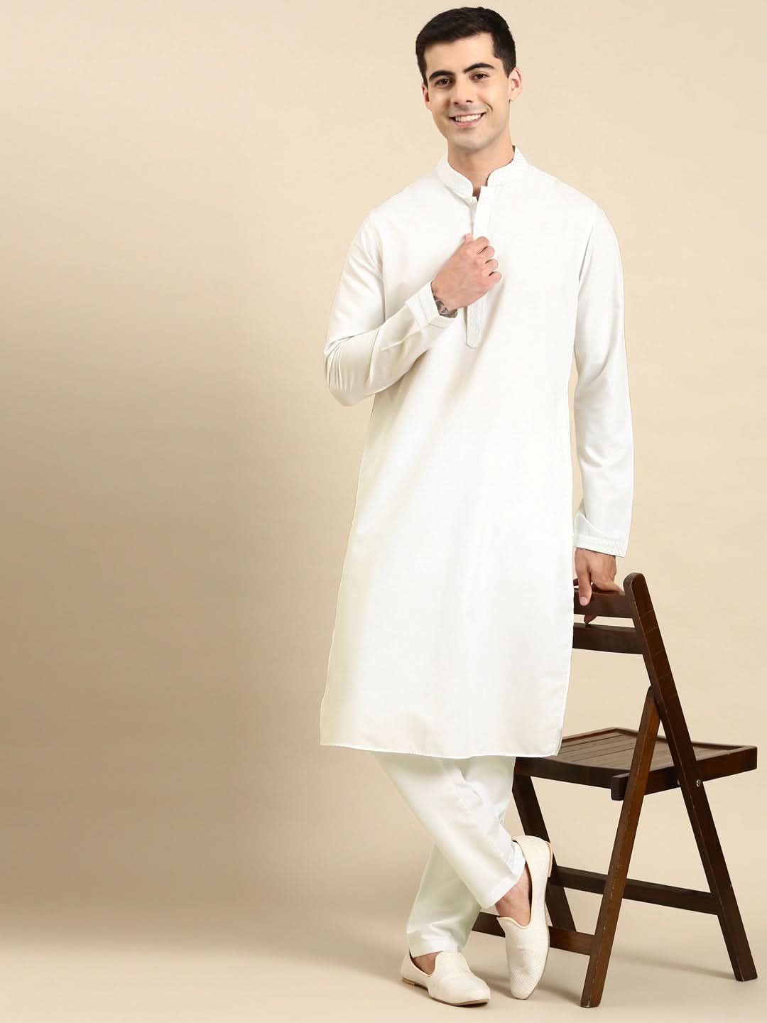 Off White fine Cotton Kurta Set