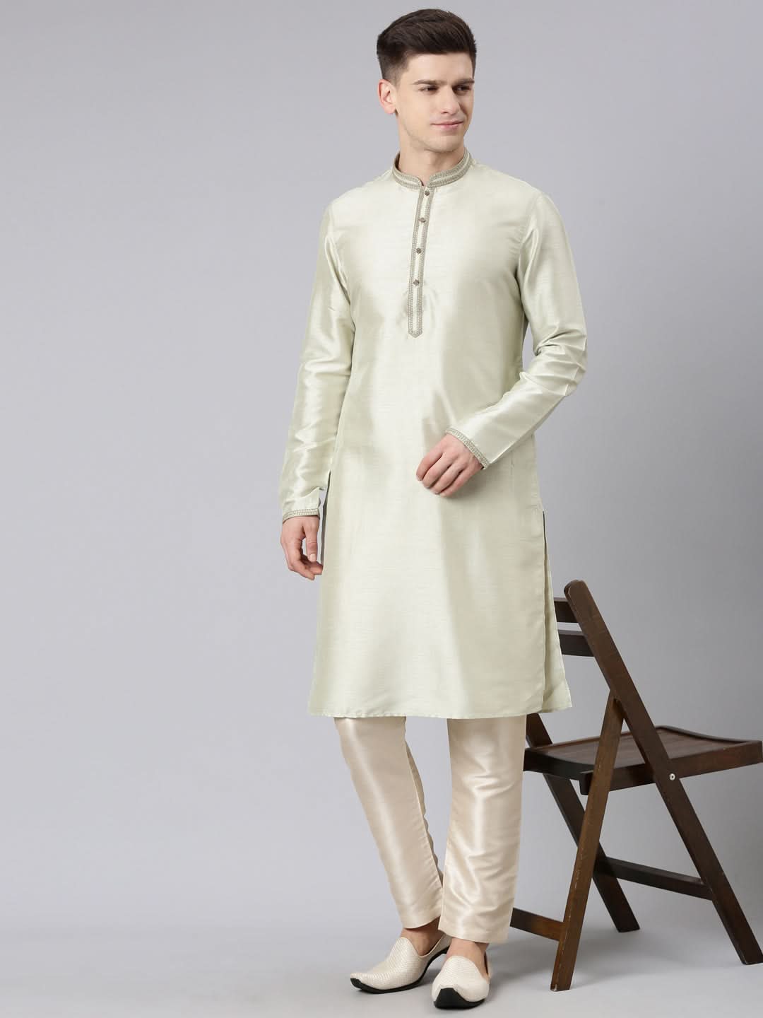 Pistachio Silk Embroidery Kurta Set