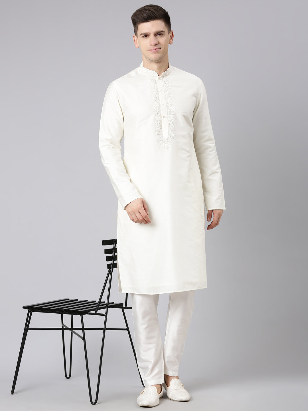 Cream Dori Embroidered Kurta Set