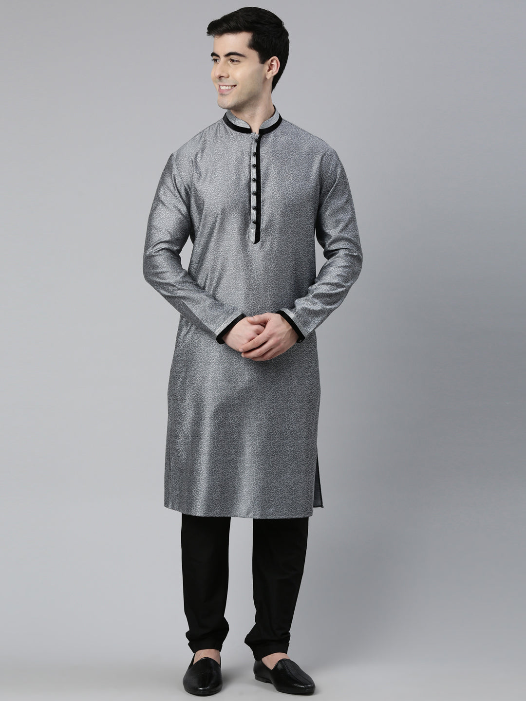 Grey Jacquard Kurta Set