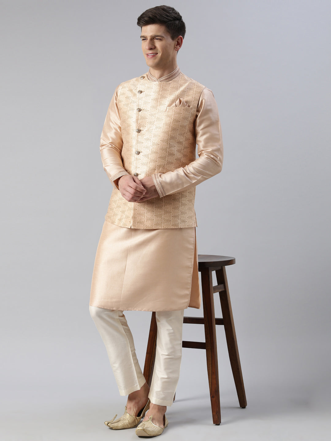 Peach Printed Overlap Jacket Kurta set