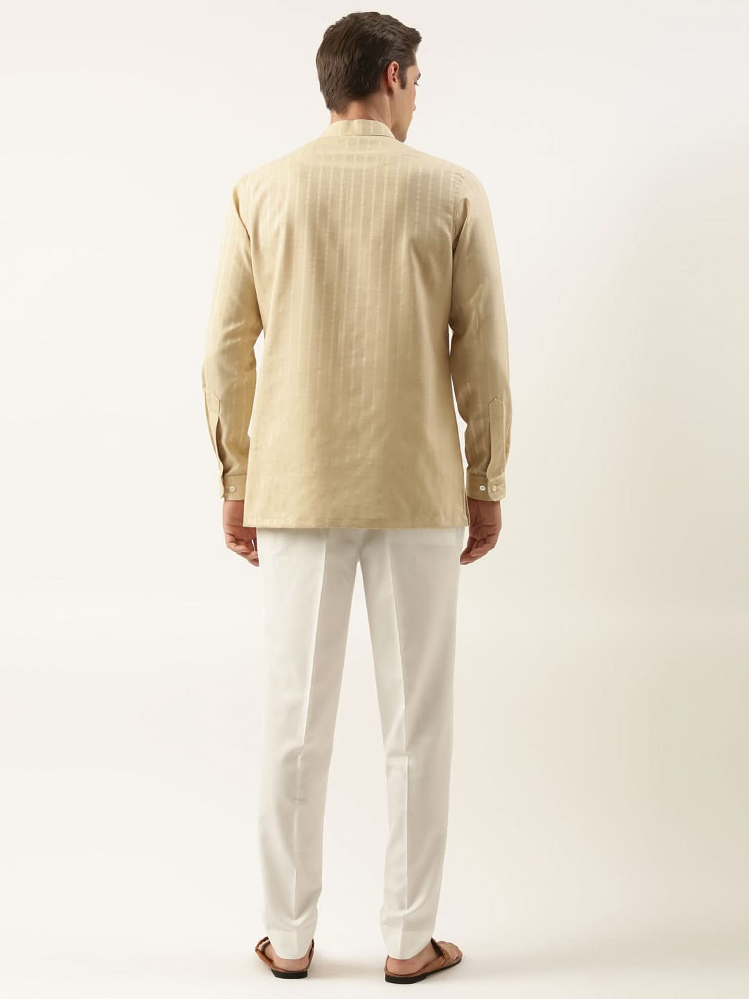 Light Beige Striped Short Kurta