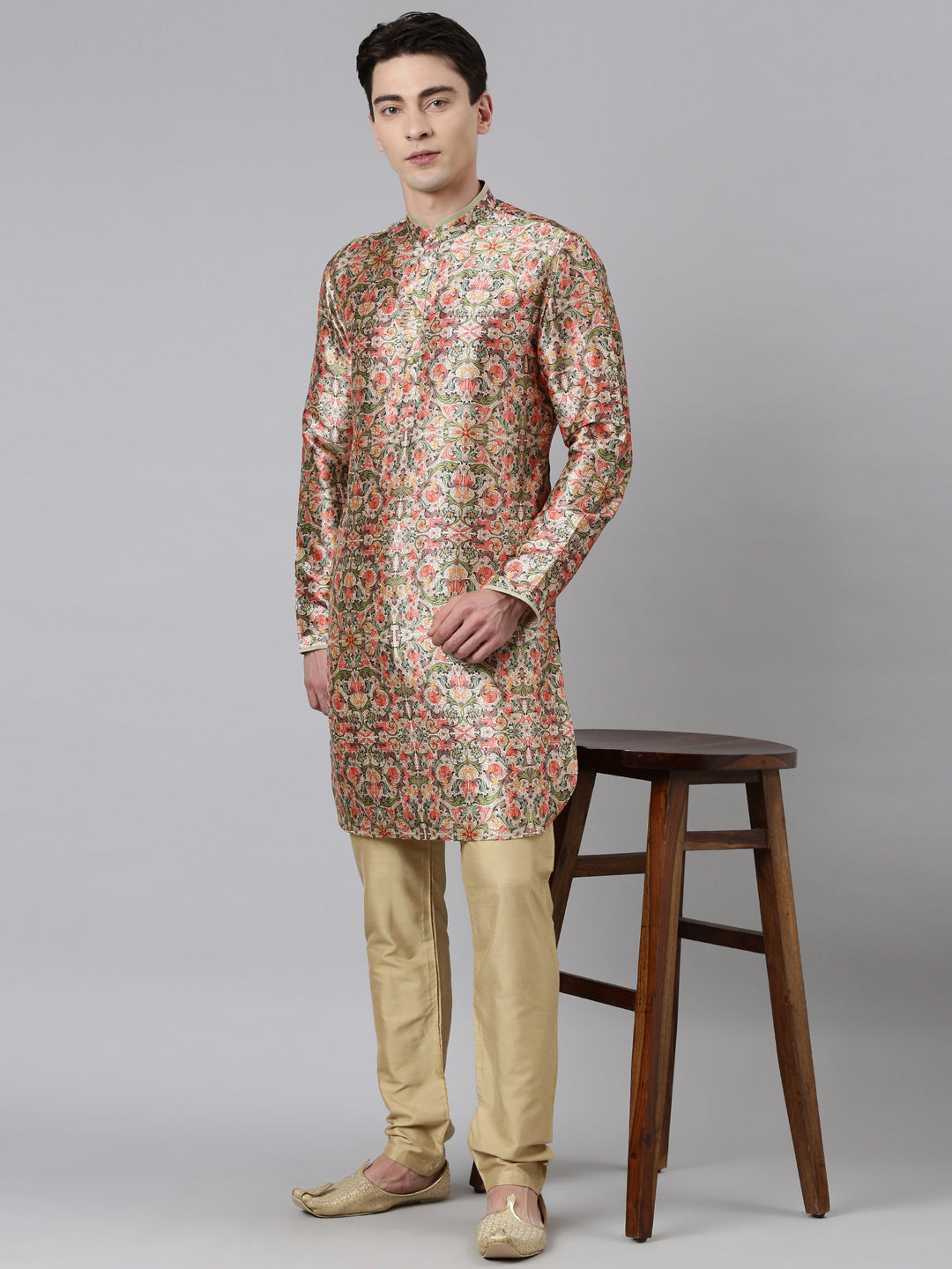 Beige Art Nouveou Printed Kurta