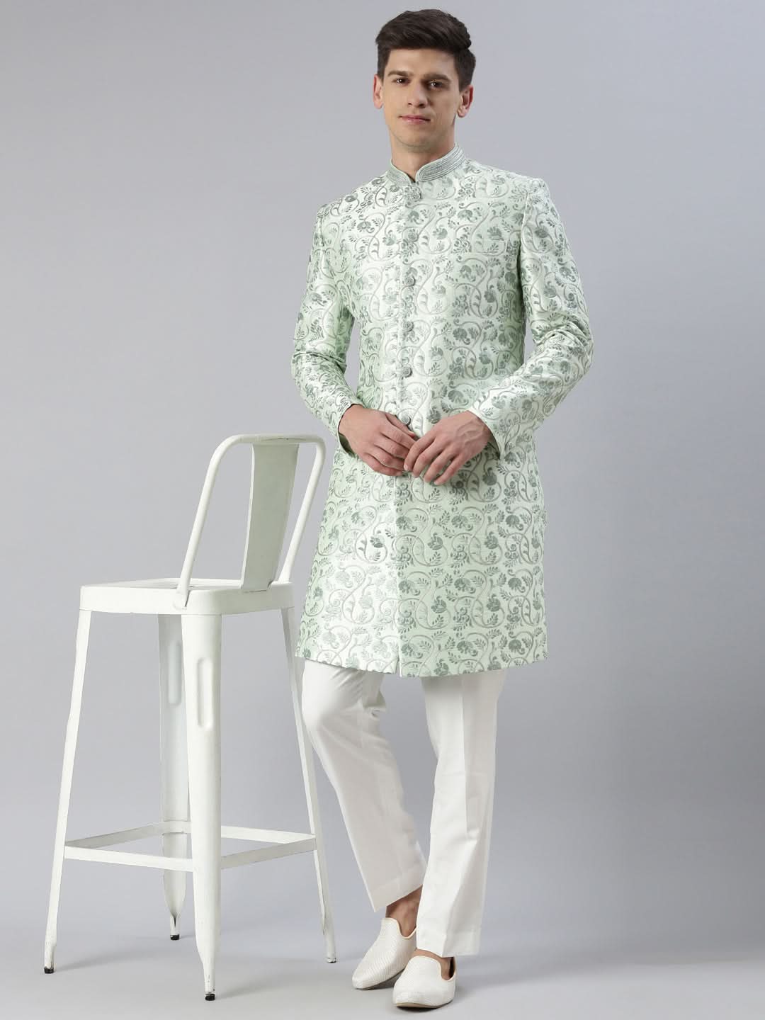 Light Green Embroidered Indowestern