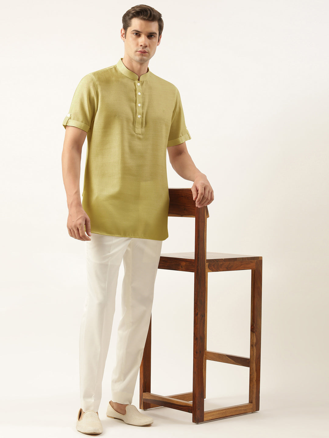 Greenish Yellow Cotton Short Kurta Set