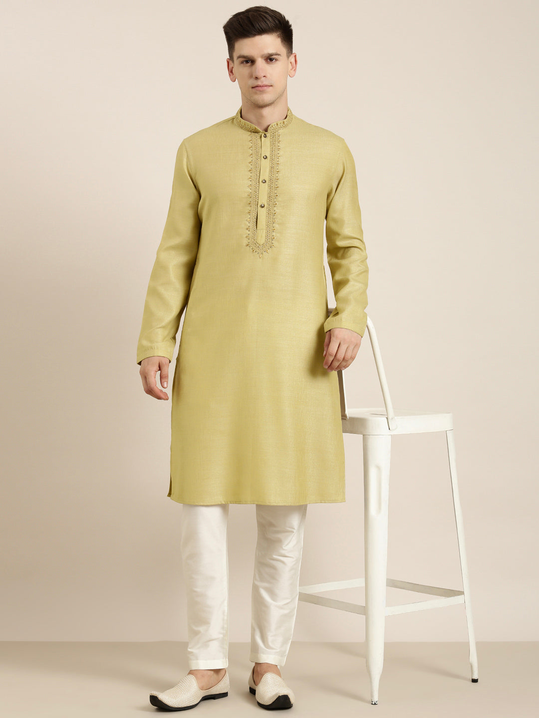 Begish Green cotton Dori Embroidered Kurta