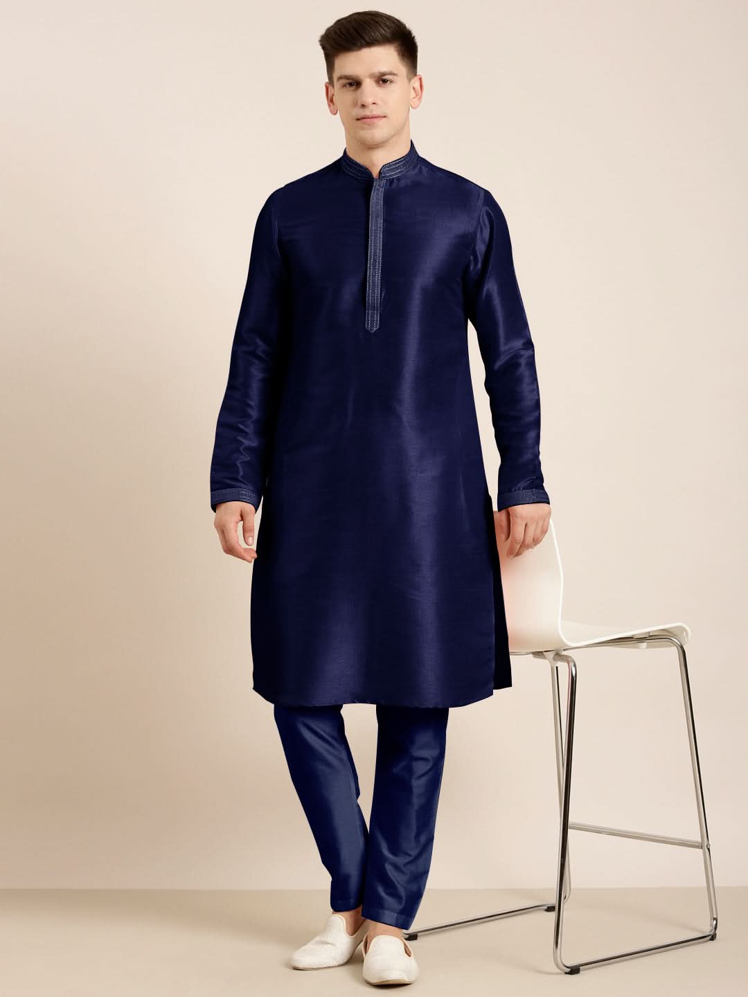 Navy Blue Embroidered Kurta Set