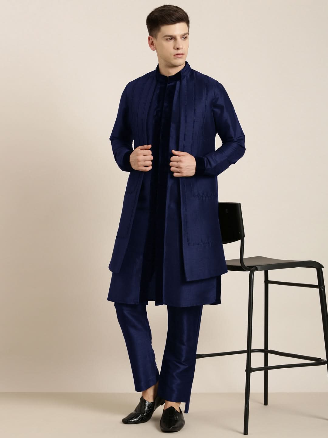 Blue Long Jacket Kurta Set