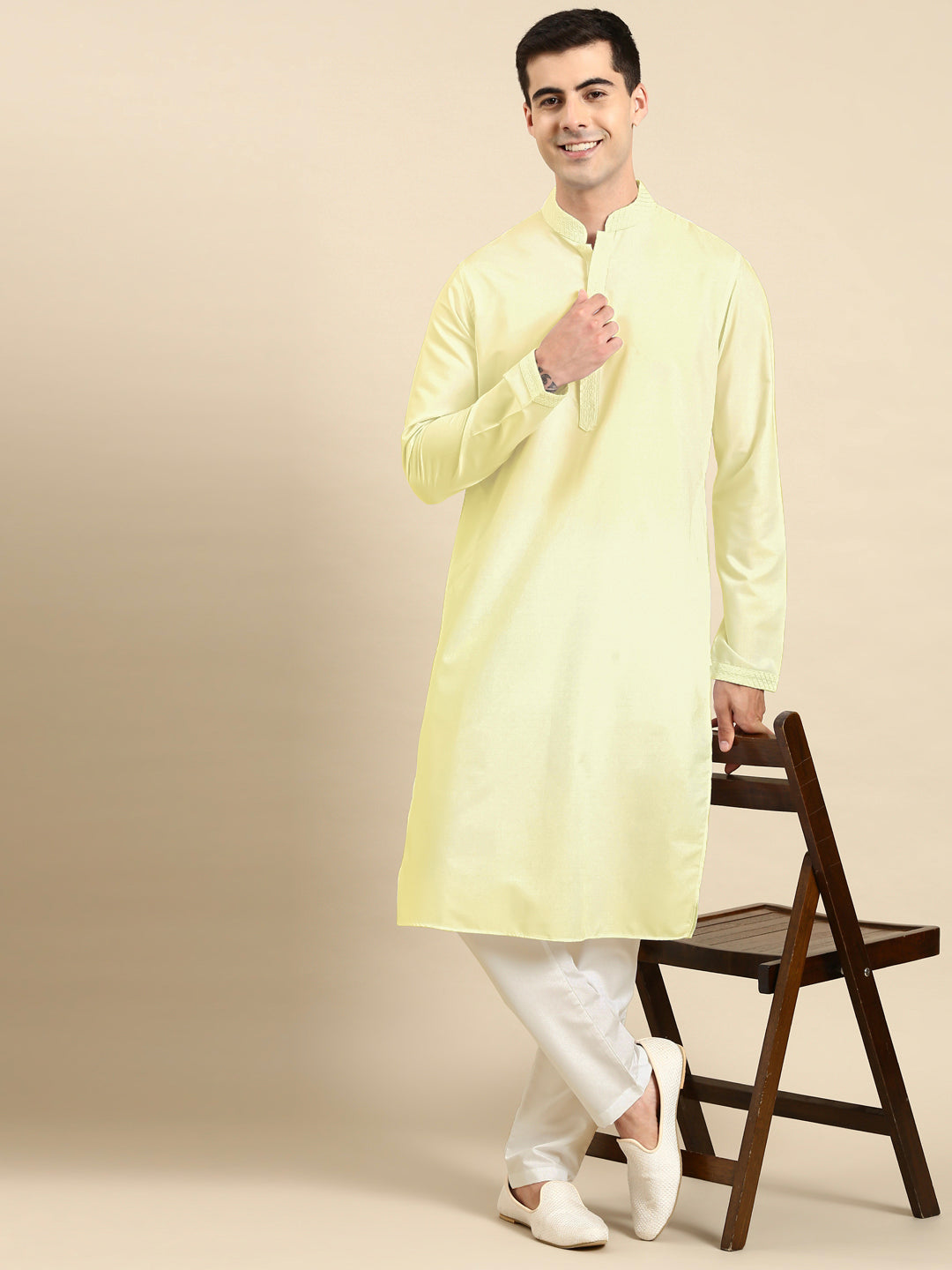 Light Yellow fine Cotton Kurta Set