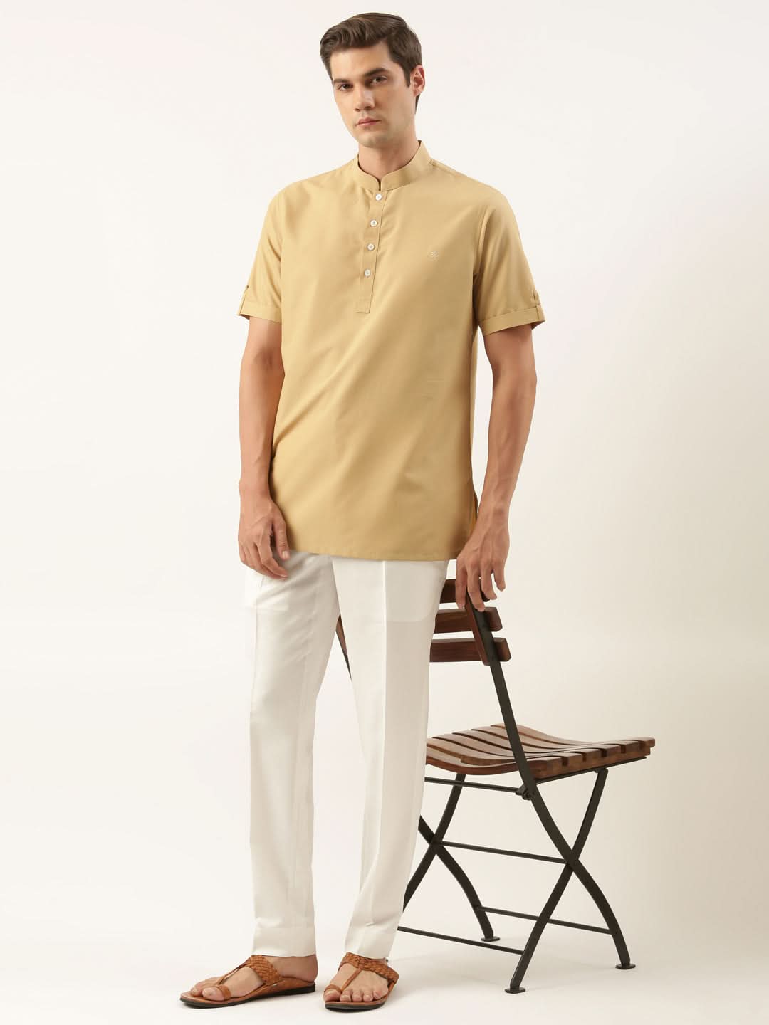 Beige Cotton Short Kurta