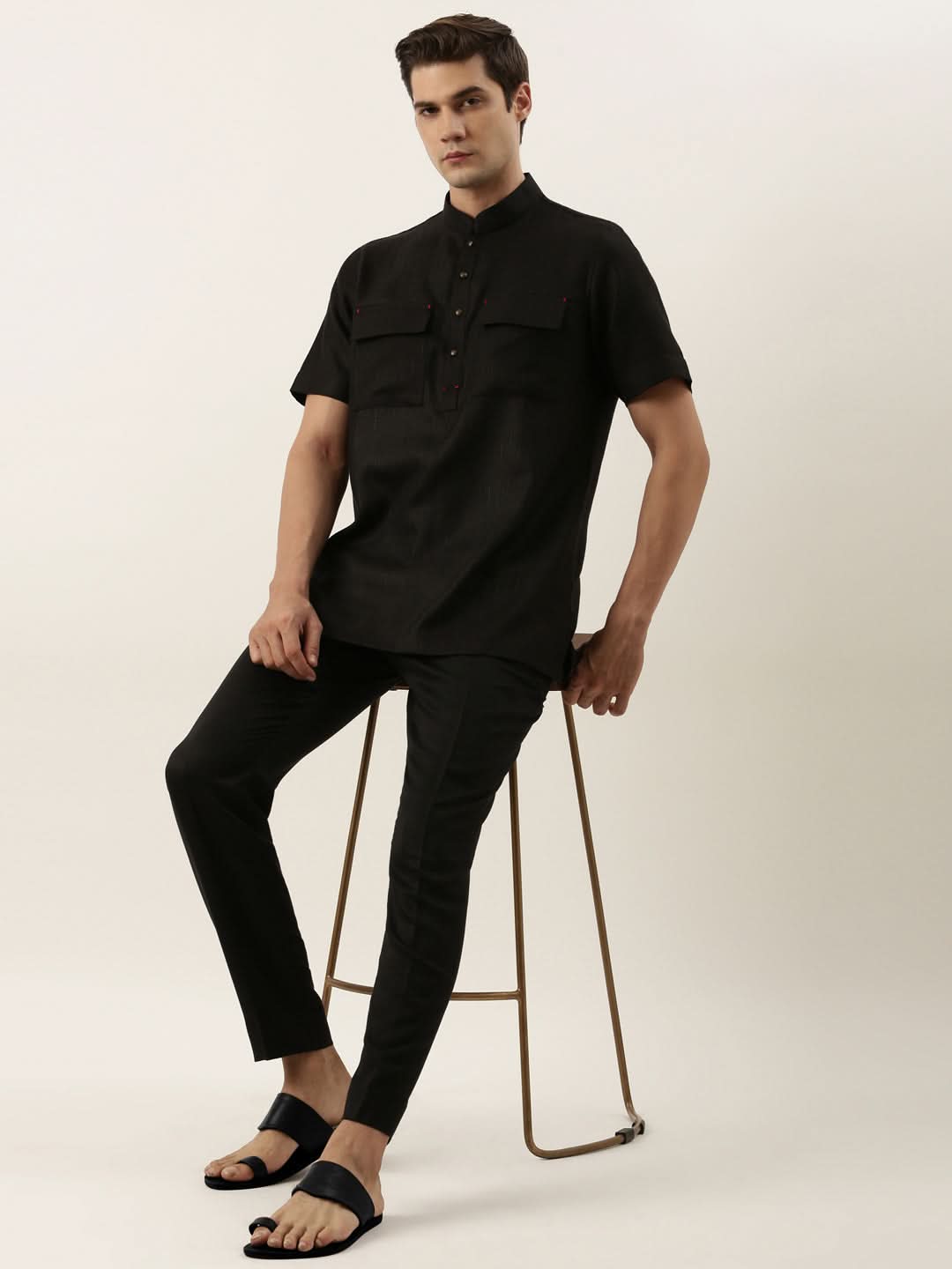 Black Cotton Short Kurta